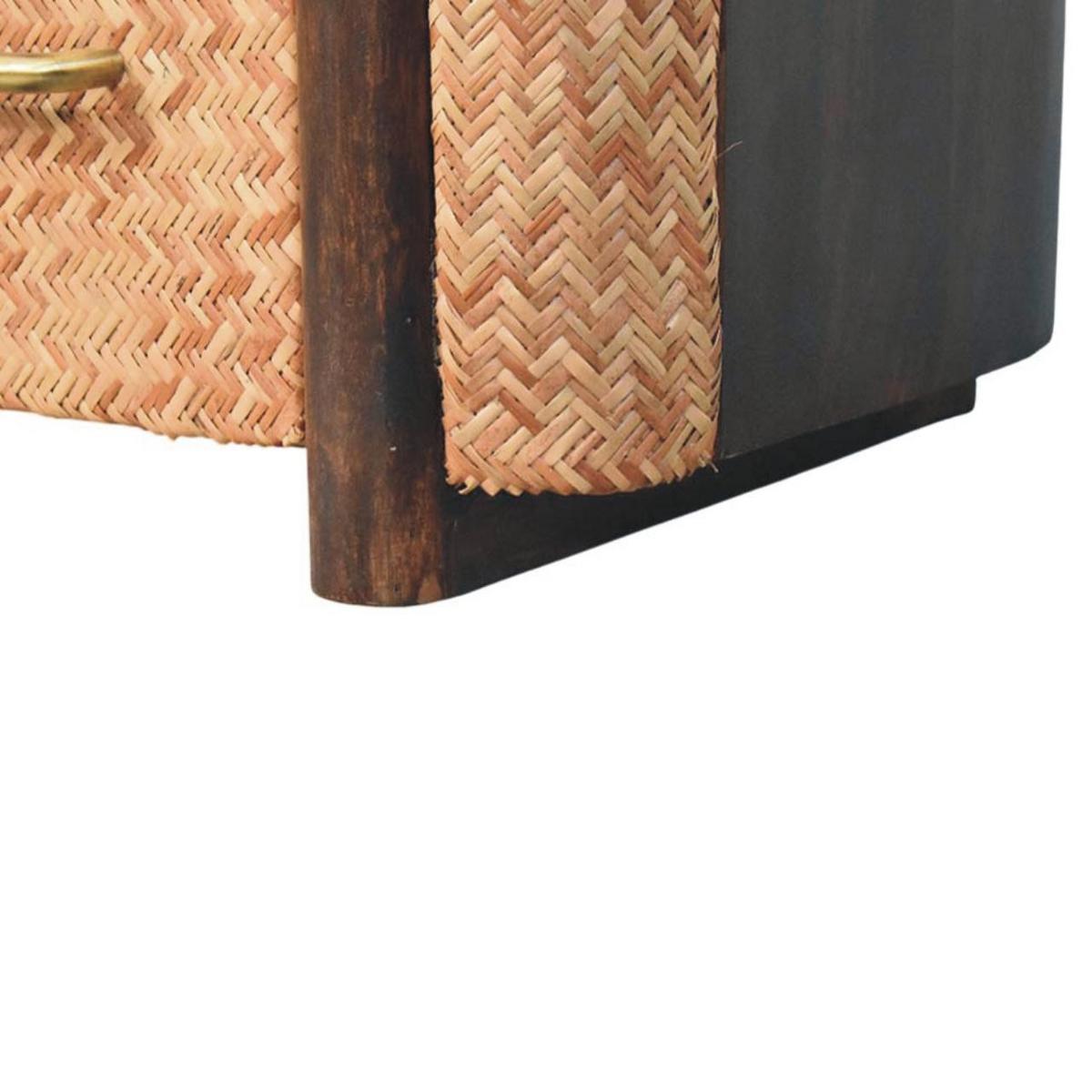 NACHTKASTEN Havana Geflechtfront, 2 Schubladen, Braun - Hellbraun/Messingfarben, Holz/Metall (50/50/38cm) - Artisan Furniture