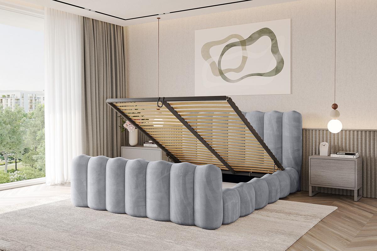 POLSTERBETT mit Bettkasten, Fußteil und Lattenrost, Bett mit Matratze H3/H4 - SORA-Z 180x200 Hellgrau - Hellgrau, Holzwerkstoff/Textil (180/200cm) - ALTDECOR