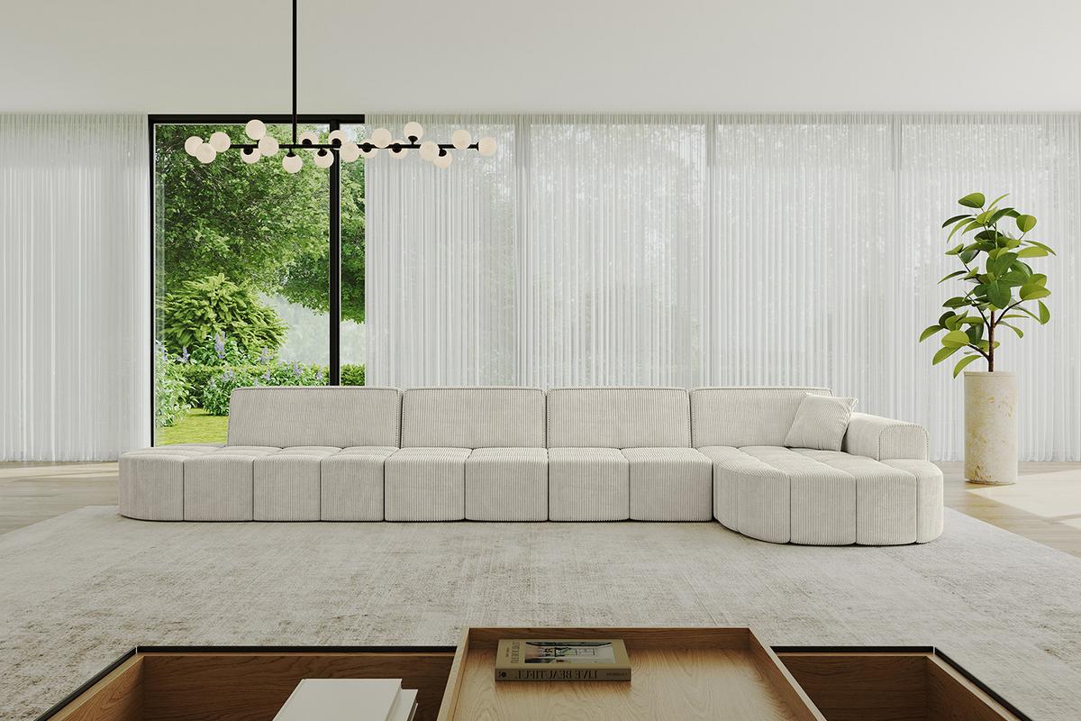 ECKSOFA Ottomane Rechts LIVO-L3 - 422x173x79,5 cm Creme - Hellgrau/Creme, Holzwerkstoff/Textil (422/173cm) - ALTDECOR