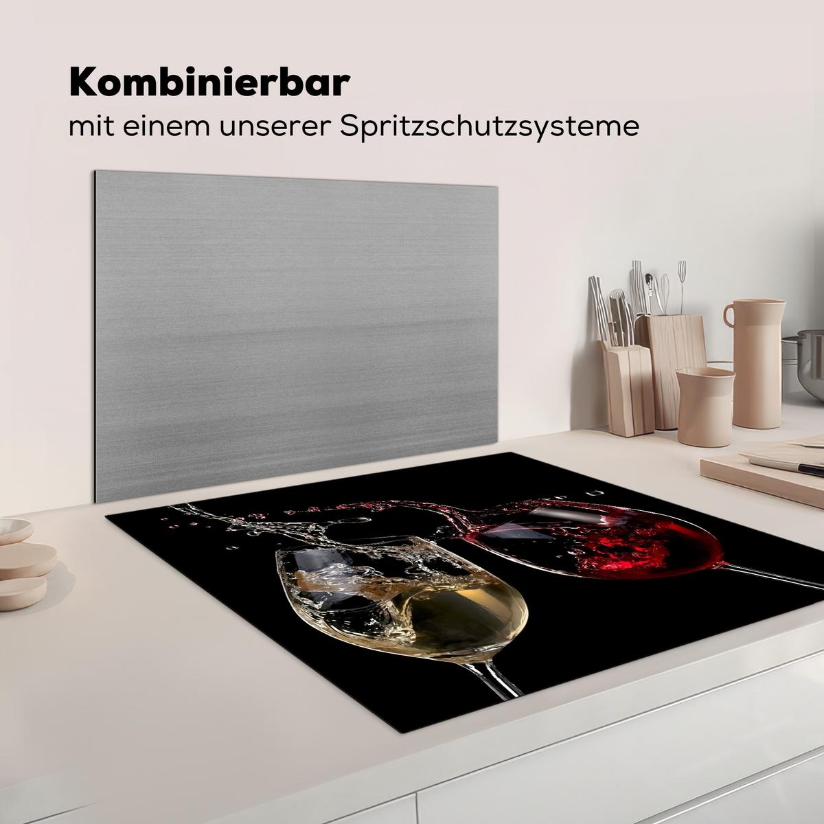 HERDABDECKPLATTE Rotwein - Weißwein - Glas - Schwarz Induktionsmatte 78x78 cm - Weinrot, Kunststoff (78/78/0.2cm) - MuchoWow