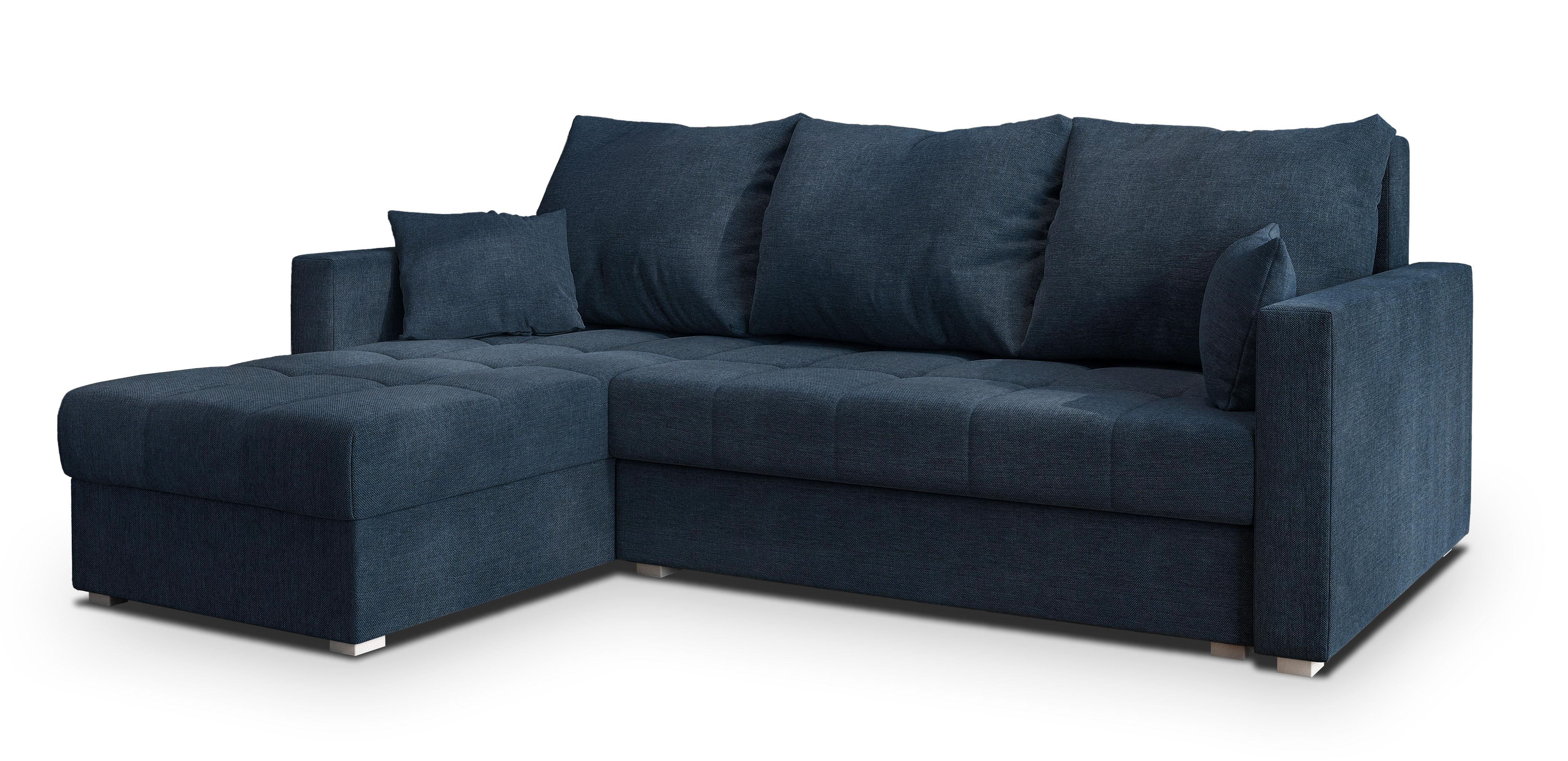 ECKSOFA NIDA Blau Geflochtener Stoff mit Schlaffunktion - Blau, Holz (220/143cm) - MASSENO