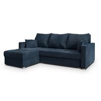 ECKSOFA NIDA Blau Geflochtener Stoff mit Schlaffunktion - Blau, Holz (220/143cm) - MASSENO