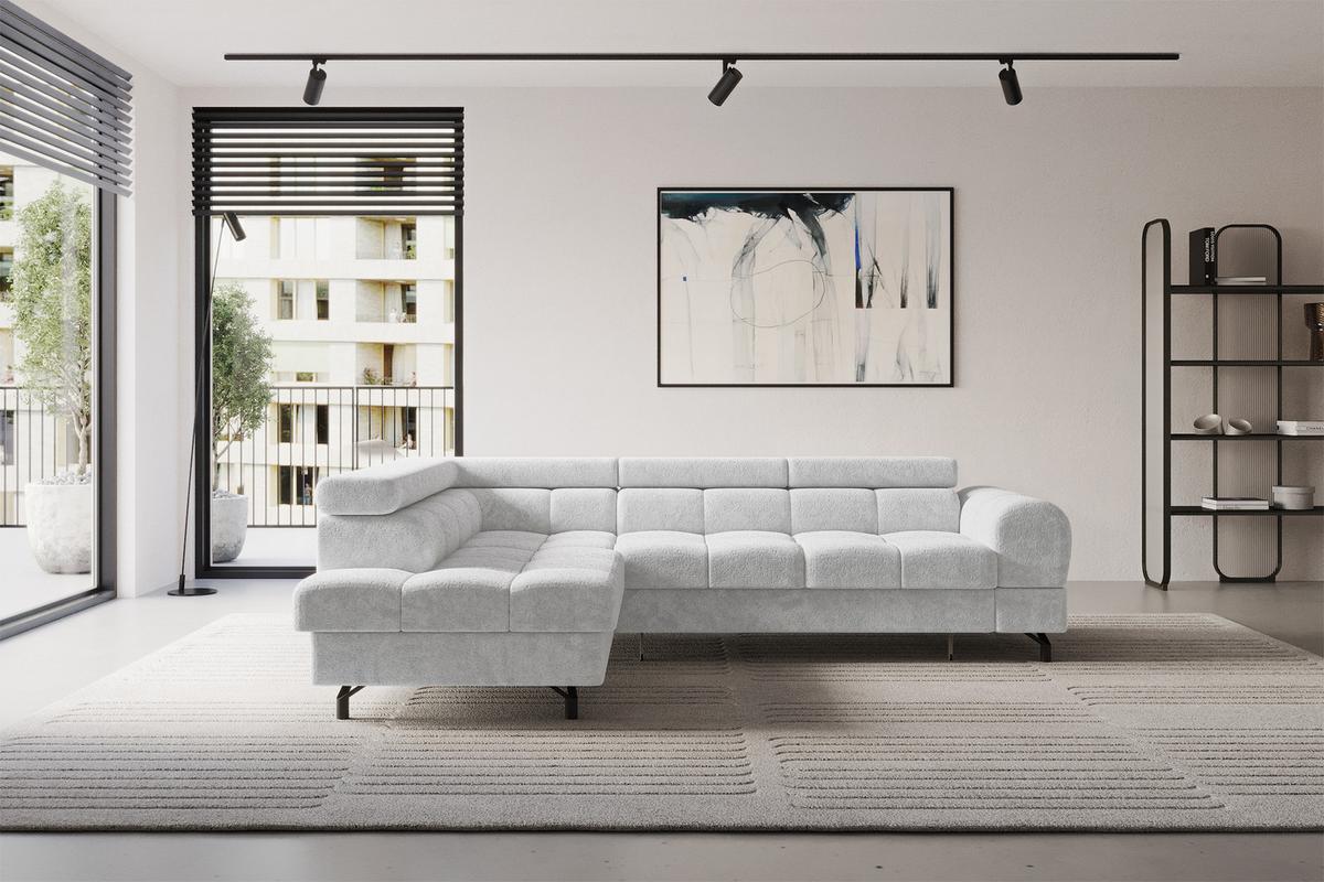 ECKSOFA mit Schlaffunktion Ottomane Links LUMA-L 272x203x70 Grau Velours - Schwarz/Grau, Holzwerkstoff/Kunststoff (272/203cm) - ALTDECOR