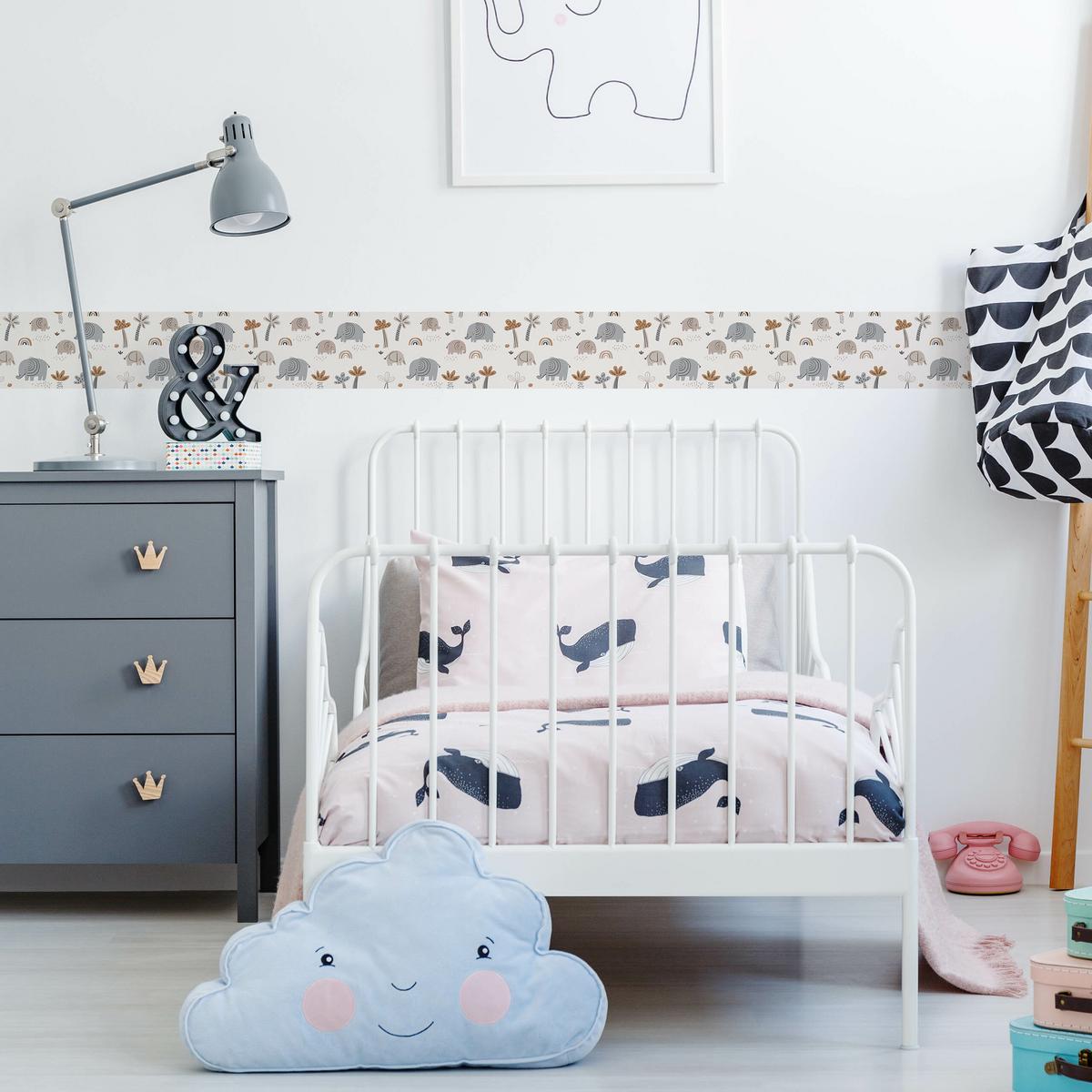 TAPETENBORDÜRE selbstklebend für Kinder BÄUME Palmen Regenbogen Boho - Beige/Braun, Papier (10/300/300cm) - Muralo