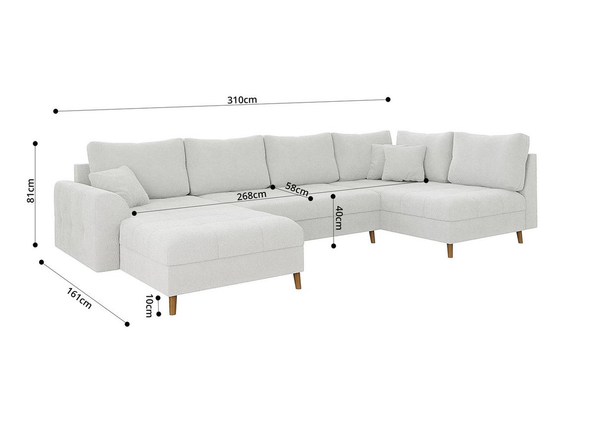 WOHNLANDSCHAFT Henrik Weiß Boucle - Ottomane Links - Weiß/Braun, Holz/Textil (310/81/161cm) - S-Style