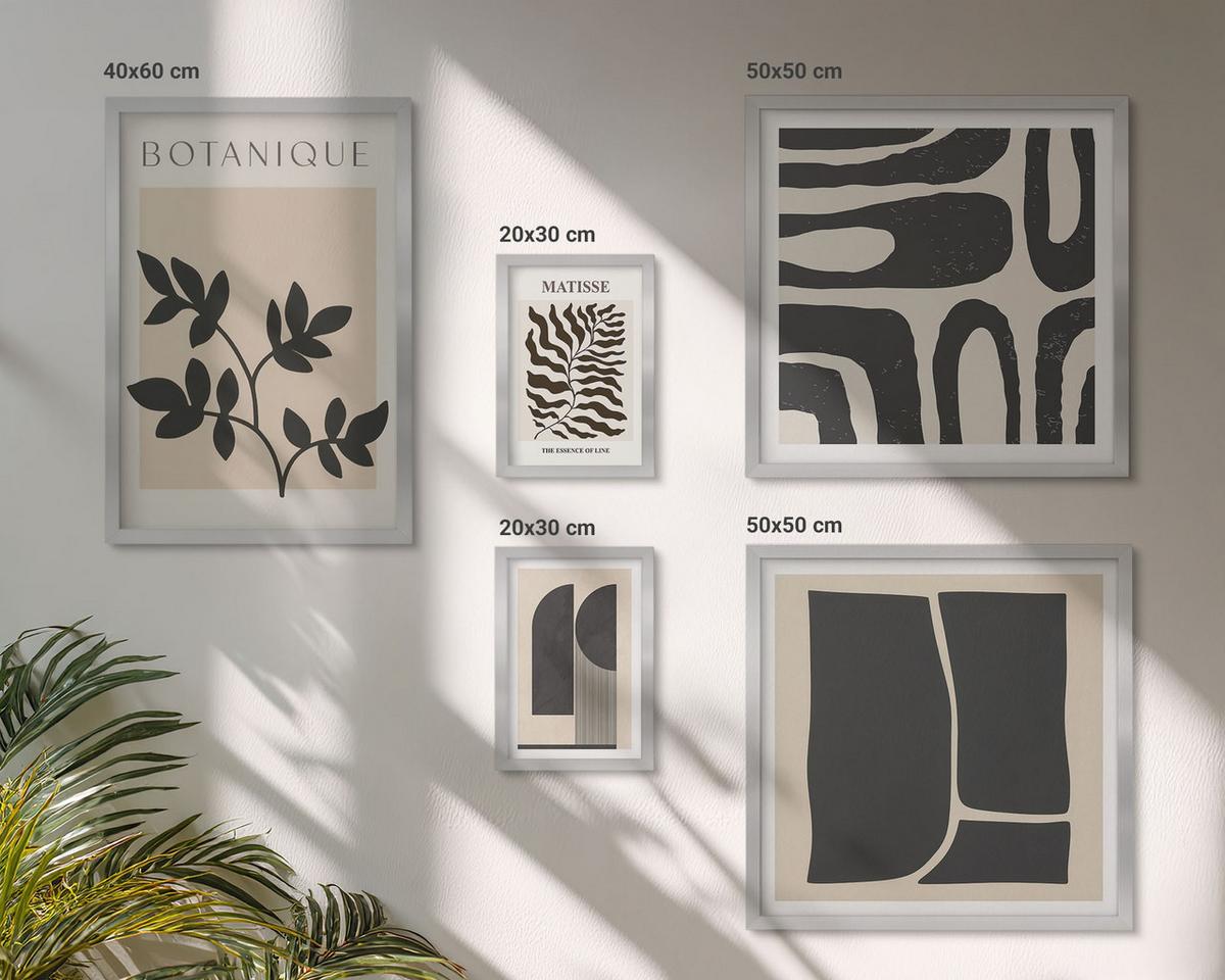BILDER SET 5er Set - 50x50 cm & 20x30 cm & 40x60 cm Silberner Rahmen - Minimalistische Pflanzenposter - Silberfarben, Kunststoff (40/60cm) - TULUP