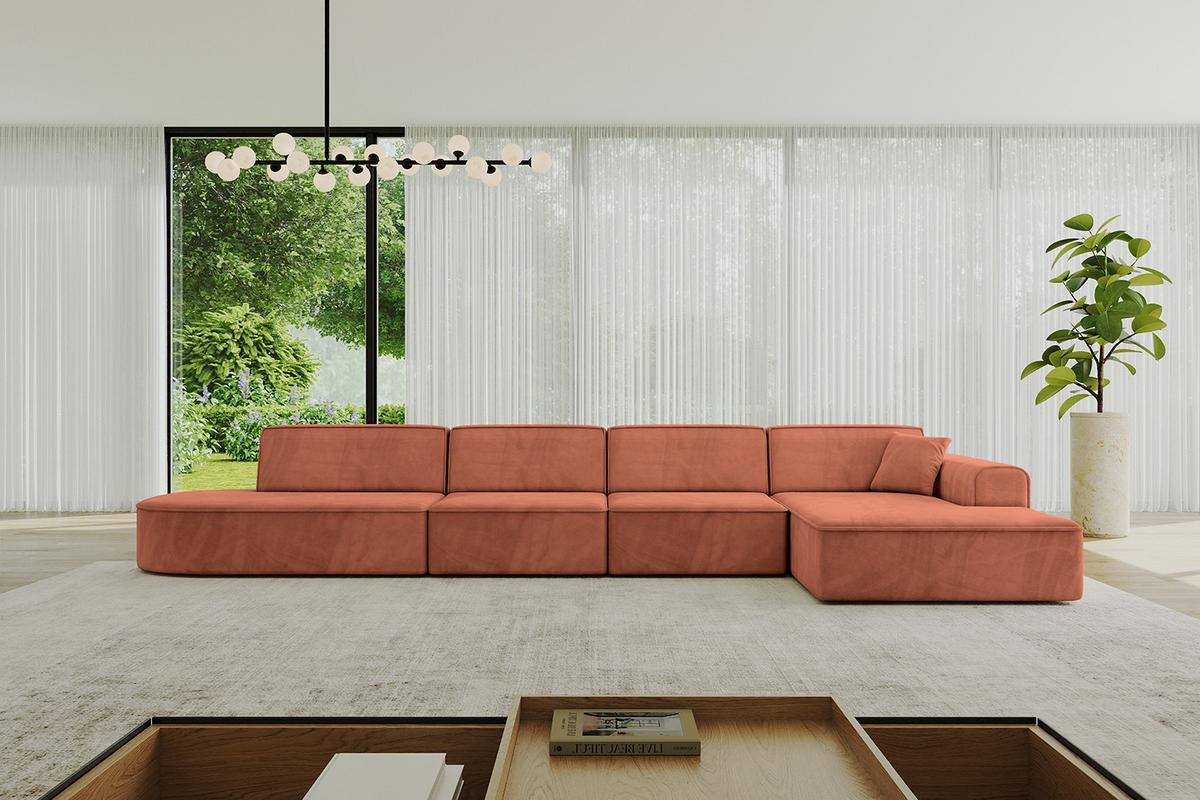 ECKSOFA Ottomane Rechts IREA-L3-v3 - 412x165x77 cm Apricot - Koralle, Holzwerkstoff/Textil (412/165cm) - ALTDECOR