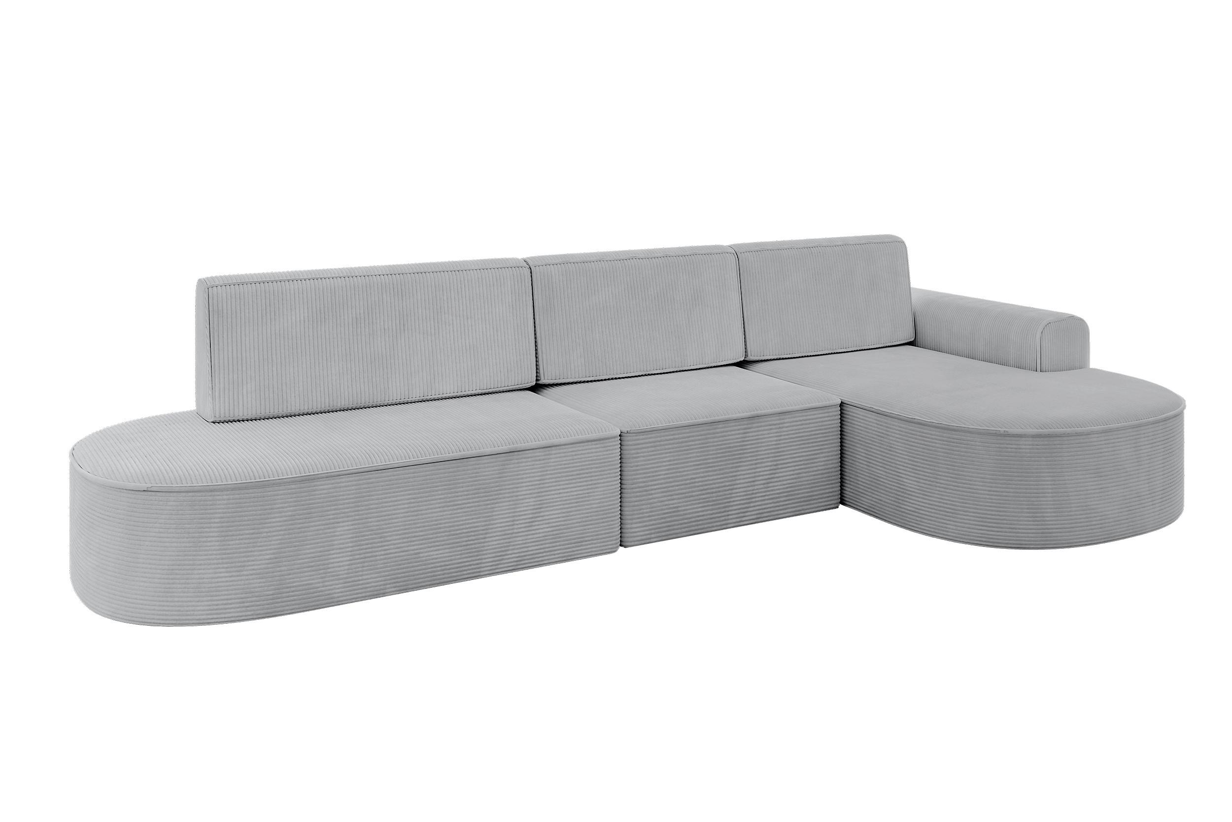 ECKSOFA mit Schlaffunktion Ottomane RECHTS MARI L2-S 368X167X85 Grau Cord - Alufarben/Schwarz, Holzwerkstoff/Kunststoff (167/368cm) - ALTDECOR