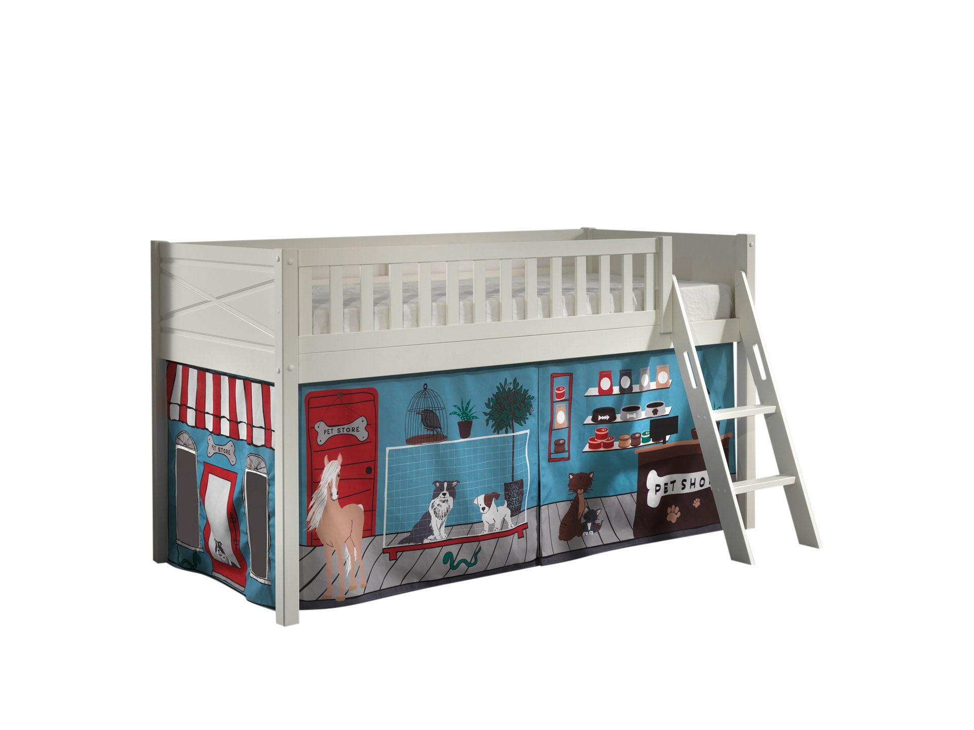 KINDERBETT Karyl 208x114x135 Massivholz Weiß Textilset Pet Shop - Blaugrau/Weiß, Holz (90/200cm) - 58aufmkessel