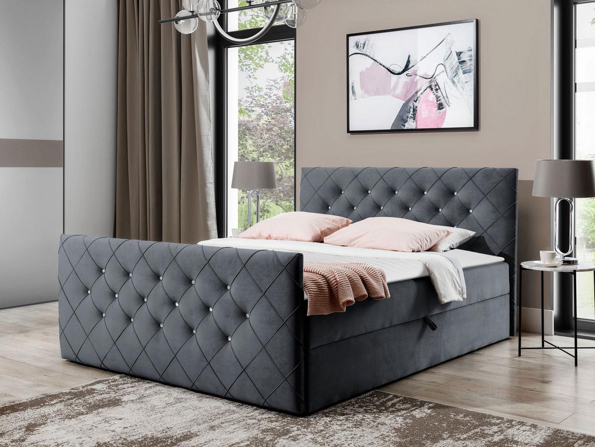 BOXBETT Malaga - H3 - Dunkelgrau, Holz (160/200cm) - MIRJAN24