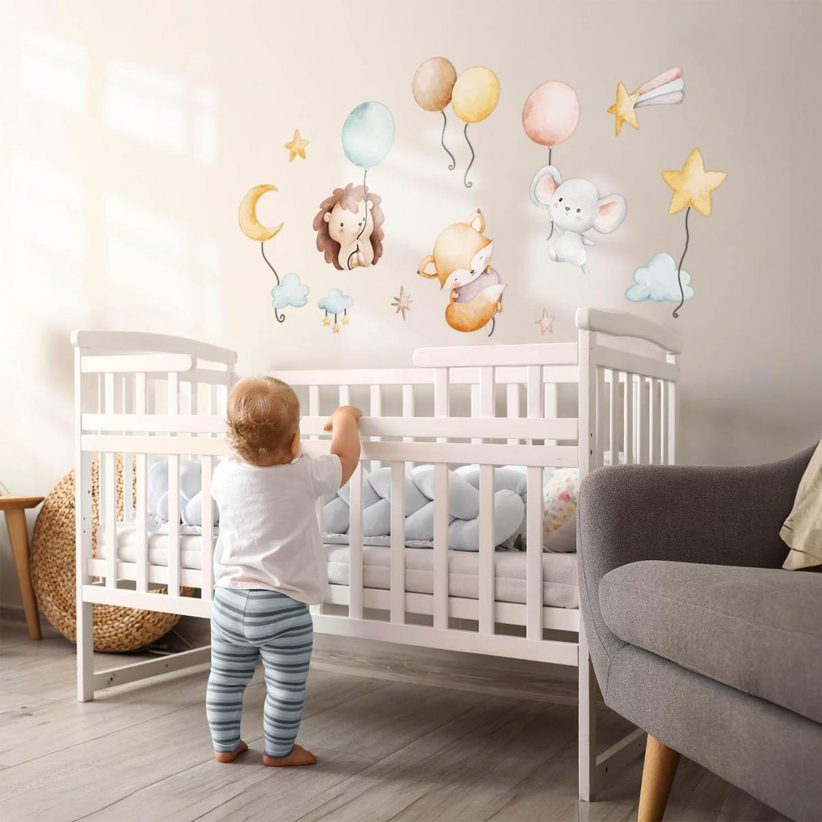WANDAUFKLEBER 60x104cm - Tiere mit Luftballons - Multicolor, Kunststoff (60/104/0.1cm) - Wallfluent