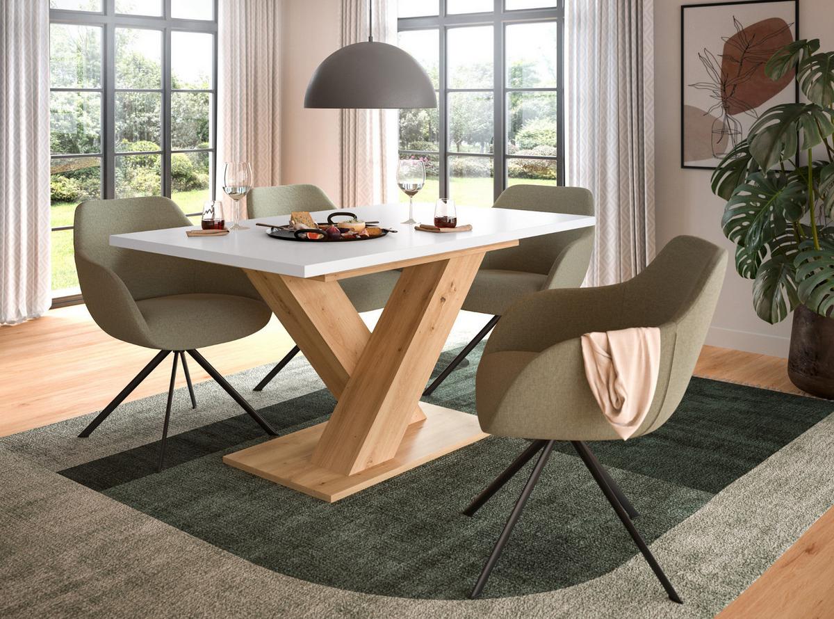 ESSTISCH weiß, Eiche Artisan, Küchentisch ausziehbar 150 - 190 cm - Weiß/Eiche Artisan, Holzwerkstoff/Metall (150/90/76cm) - Inn.Furn