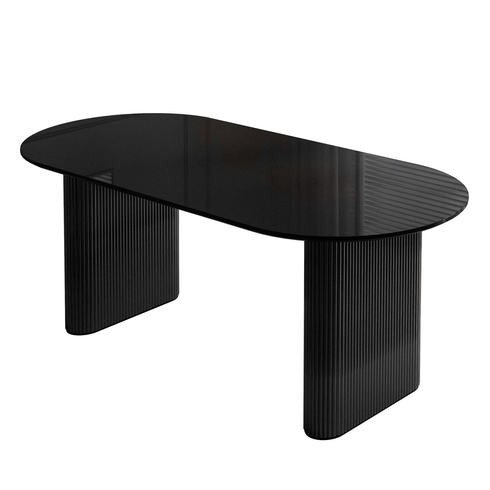 ESSTISCH OVI mit geriffelter Tischbasis Schwarz - Schwarz, Holzwerkstoff (90/180/75cm) - Lookway
