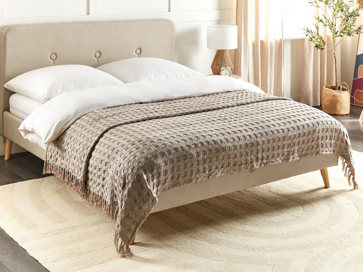 TAGESDECKE Grau 200 x 220 cm Bere - Ecru, Textil (200/220cm) - Beliani