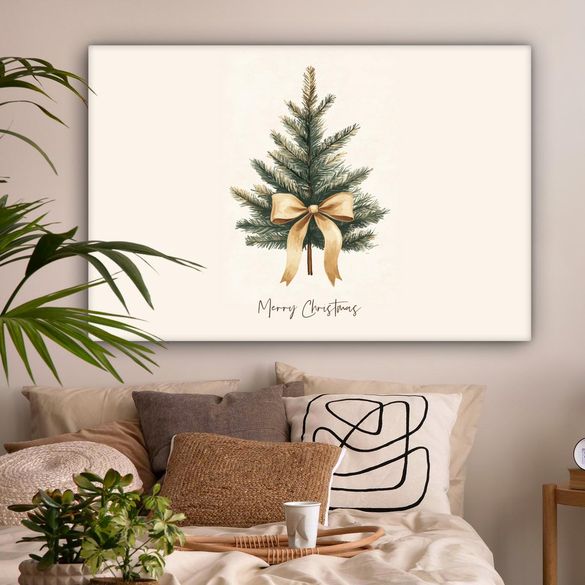 LEINWANDBILD Weihnachtsbaum - Weihnachten - Frohe Weihnachten - Beige Groß 140x90 cm - Sandfarben, Textil (140/90cm) - MuchoWow