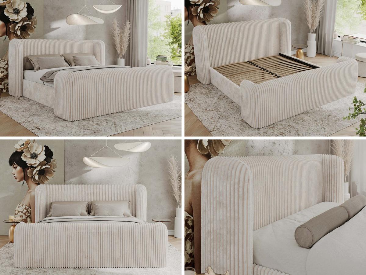 POLSTERBETT EMORA CLASSIC DUO 140/200 - Beige Cord - Multipocket-Matratze - Beige, Textil (140/200cm) - MKS