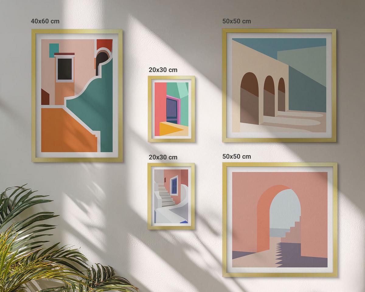 BILDER SET 5er Set - 50x50 cm & 20x30 cm & 40x60 cm Goldrahmen - Farbenfrohe moderne Gebäude - Goldfarben, Kunststoff (40/60cm) - TULUP