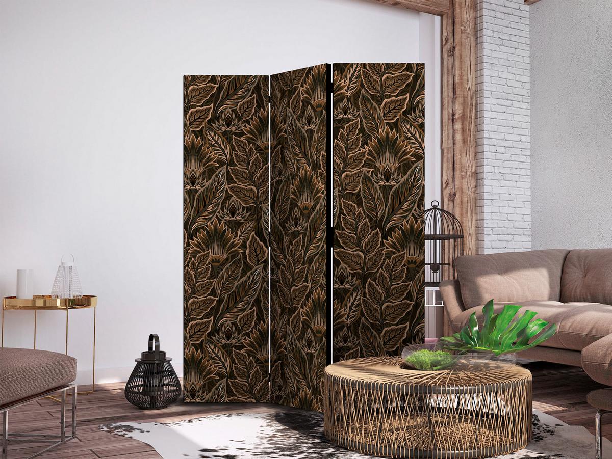 PARAVENT Akustik 3-tlg 135x172 cm Braune Bl tter - Braun, Holz/Textil (135/172/3cm) - Muralo