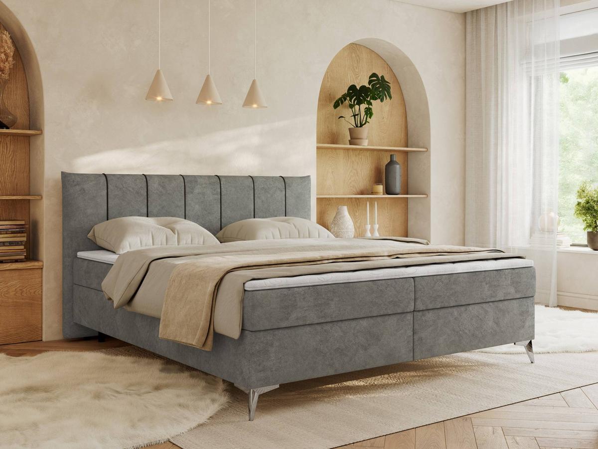 BOXBETT DRINEA 180/200 - Grau Velours - H4 - Grau, Textil (180/200cm) - MKS