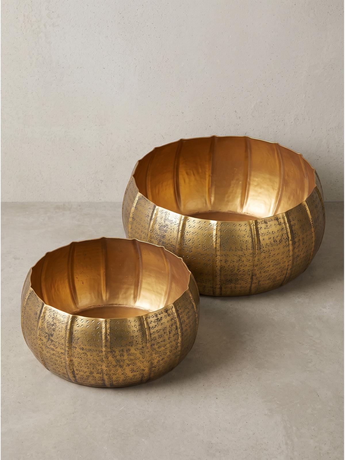SCHALEN 2er-Set ECHAZ, Aluminium, handgefertigt, Gold, Ø 39 x 17 cm - Goldfarben, Metall (39/17/39cm) - KADIMA DESIGN