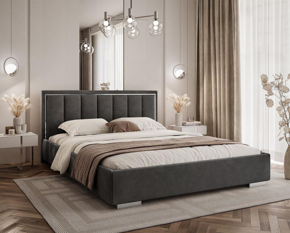 POLSTERBETT AURELIA SILVER mit Stauraum und Metallrahmen 120x200 Jasmine 96 - Hellgrau, Textil (120/200cm) - Lookway