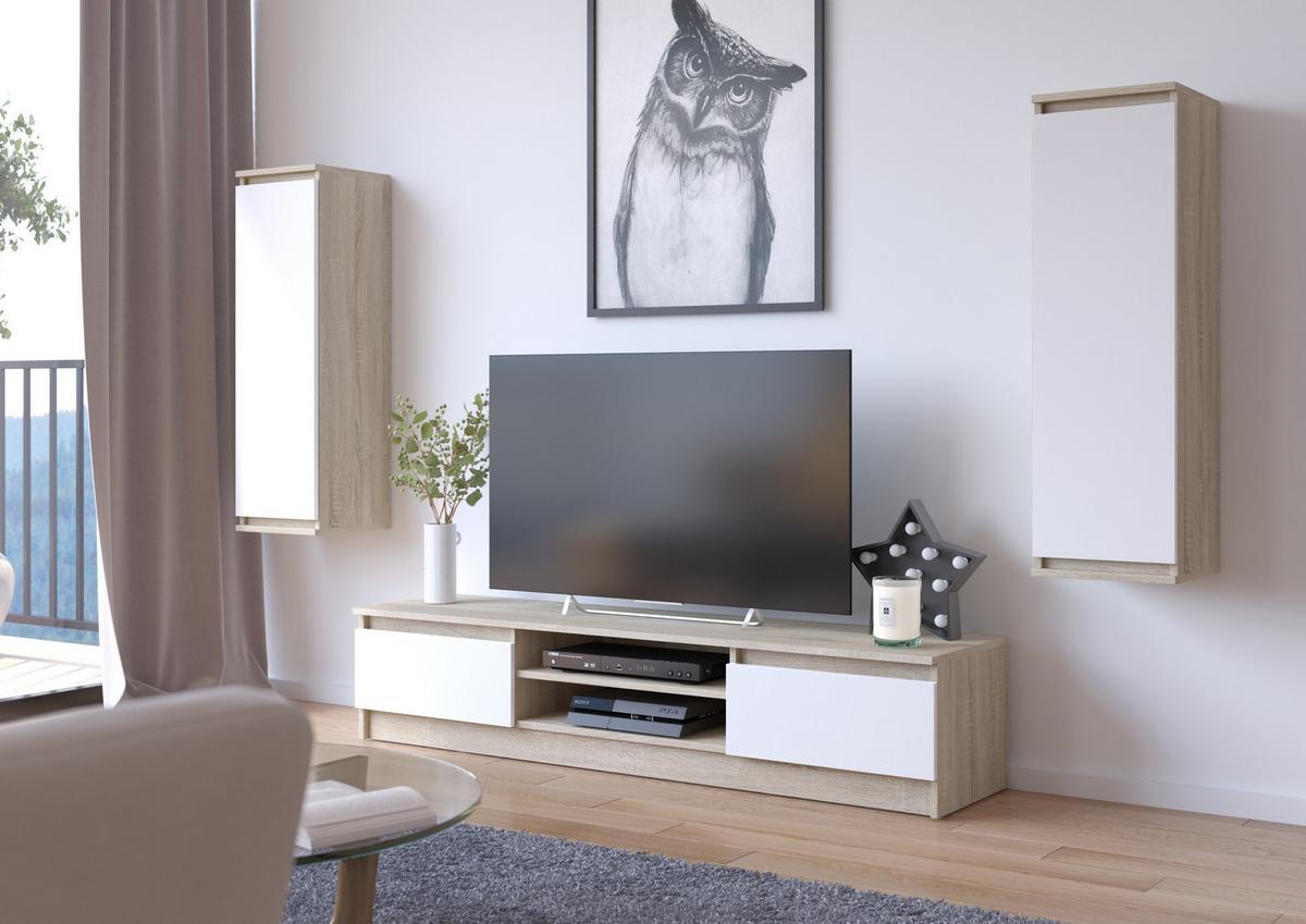 LOWBOARD Eiche Sonoma, Weiß 33/160/40 - Weiß, Holzwerkstoff (160/33/40cm) - RAUMHIRSCH FURNITURE