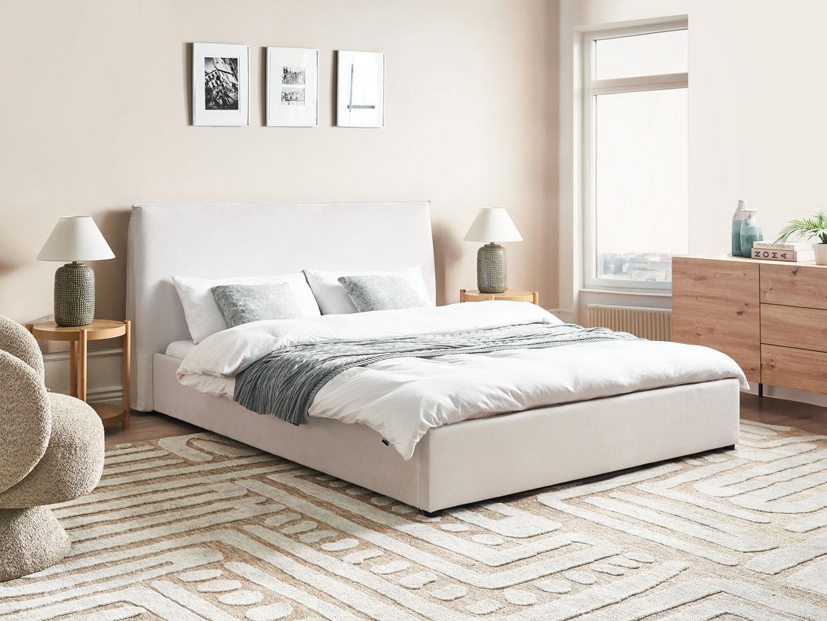 BETT mit Lattenrost 160/200 cm Samtstoff Cremeweiß Lavaur - Creme, Textil (160/200cm) - Beliani
