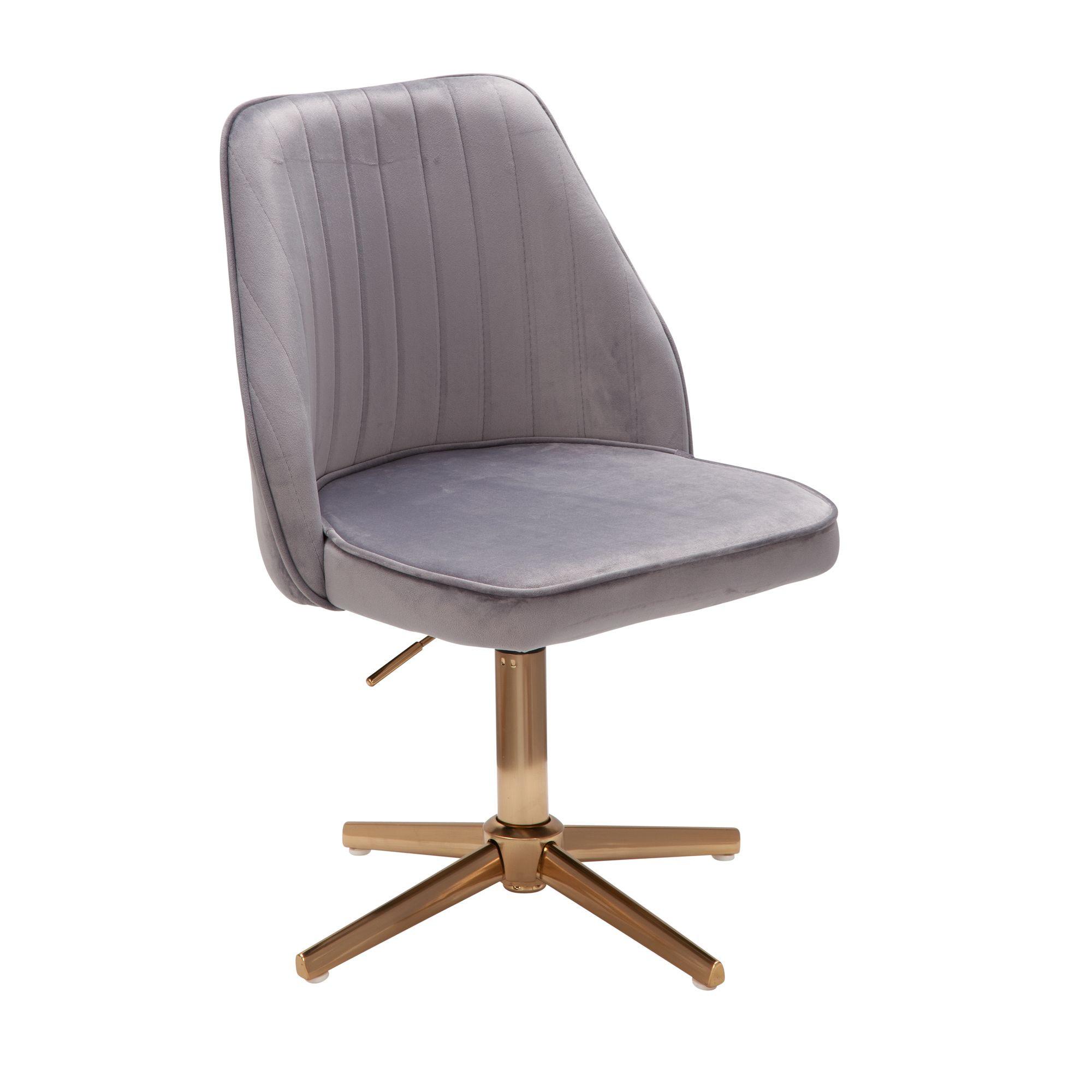 DREHSTUHL Samt mit Lehne und ohne Rollen, Grau 46x47x100 cm - Goldfarben/Grau, Textil/Metall (46/100/47cm) - KADIMA DESIGN