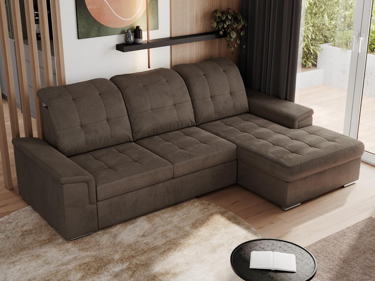 ECKSOFA MADRITO L - Braun Velorus - Rechts - Silberfarben/Braun, Textil/Metall (256/160cm)