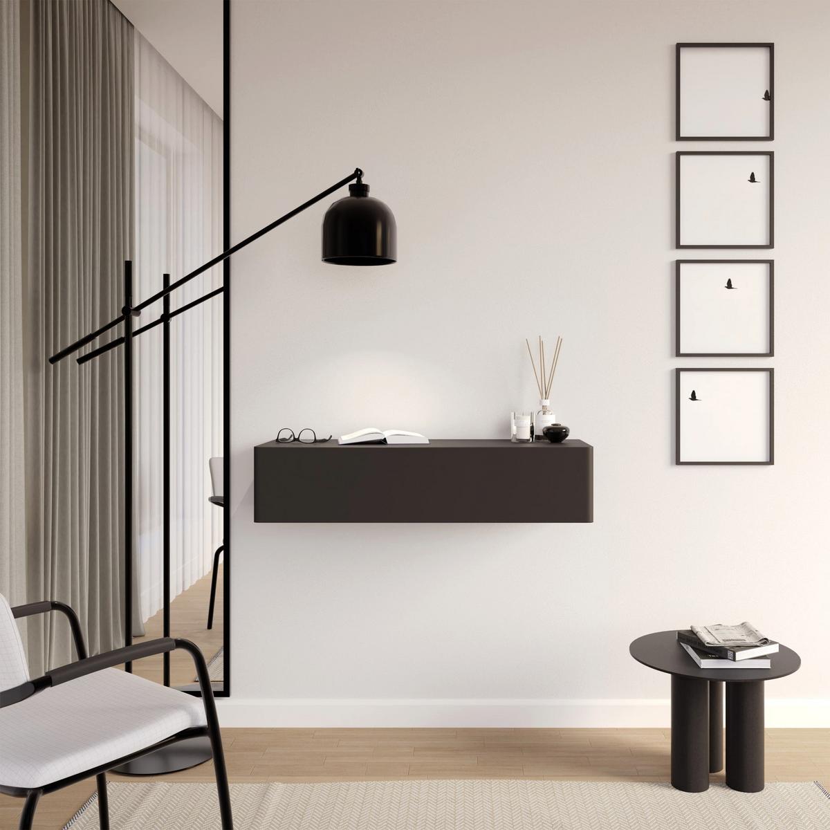 WANDKONSOLE Olio SCHWARZ 90 CM - Schwarz, Holzwerkstoff (90/17/39.6cm) - Selsey