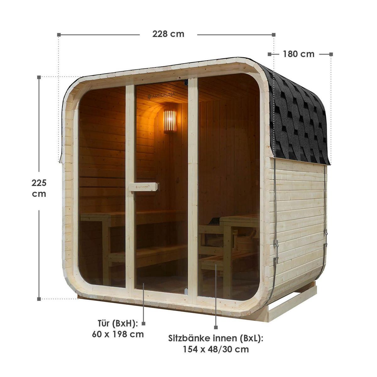 FASSSAUNA Fjora L 9 kW Saunaofen (6 Personen) - Naturfarben, Holz (228/225/180cm) - Artsauna