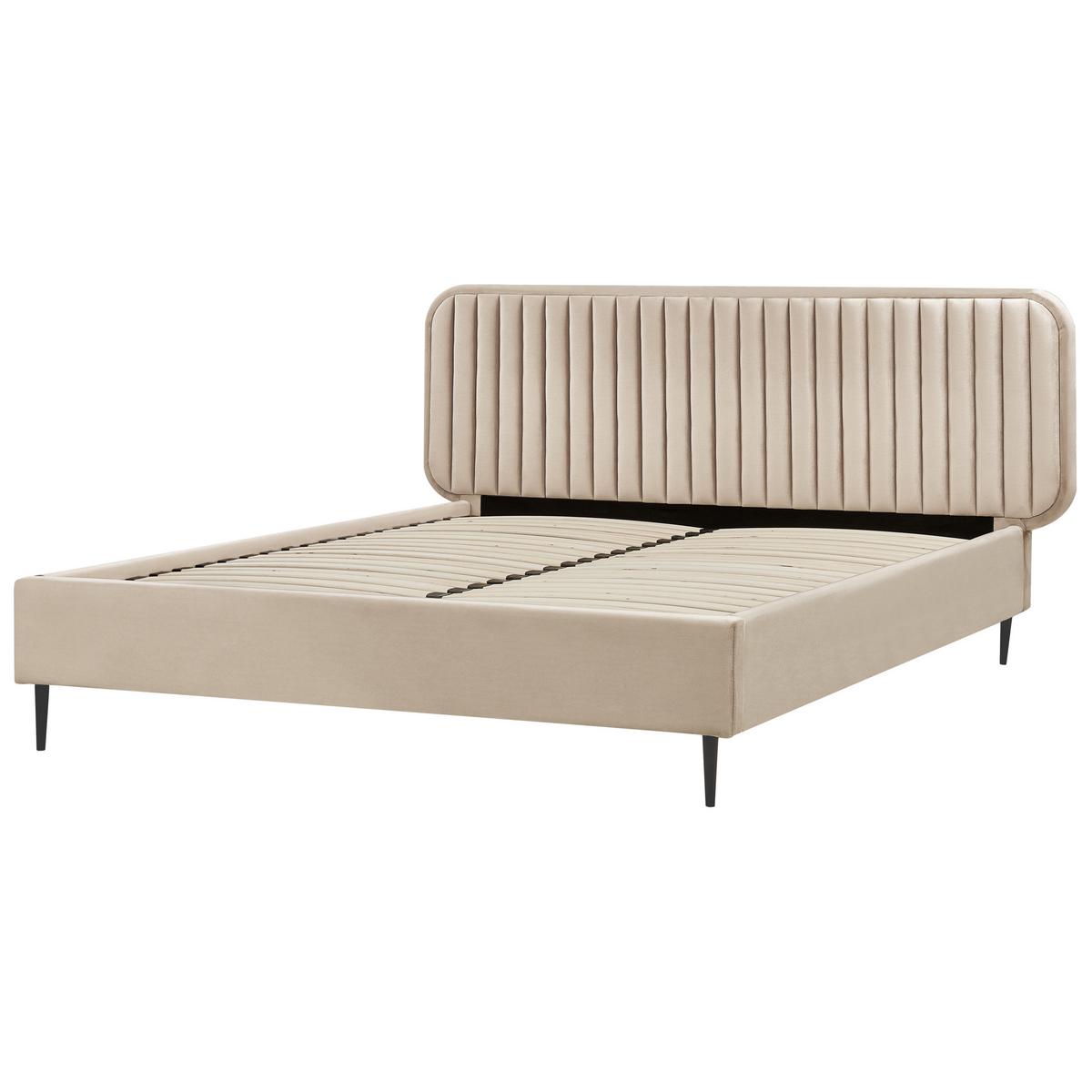 BETT mit Lattenrost 160/200 cm Taupe Brin - Taupe/Schwarz, Textil (160/200cm) - Beliani