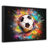 LEINWAND Bilder mit Rahmen - Fußball - Farbe - Farben - Schwarz - Weiß - 30x20 - Weiß, Textil (30/20cm) - MuchoWow