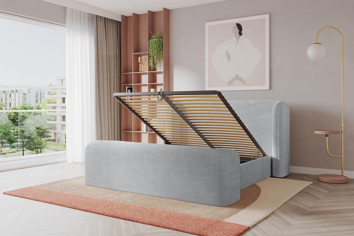 POLSTERBETT mit Bettkasten, Fußteil und Lattenrost, Bett mit Matratze H3/H4 - ESTI-Z 180x200 Grau - Alufarben, Holzwerkstoff/Textil (180/200cm) - ALTDECOR