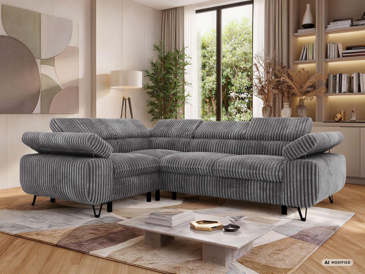 ECKSOFA ORSO L Grau Cord - Links Seite - Schwarz/Grau, Textil/Metall (197/268cm) - MKS