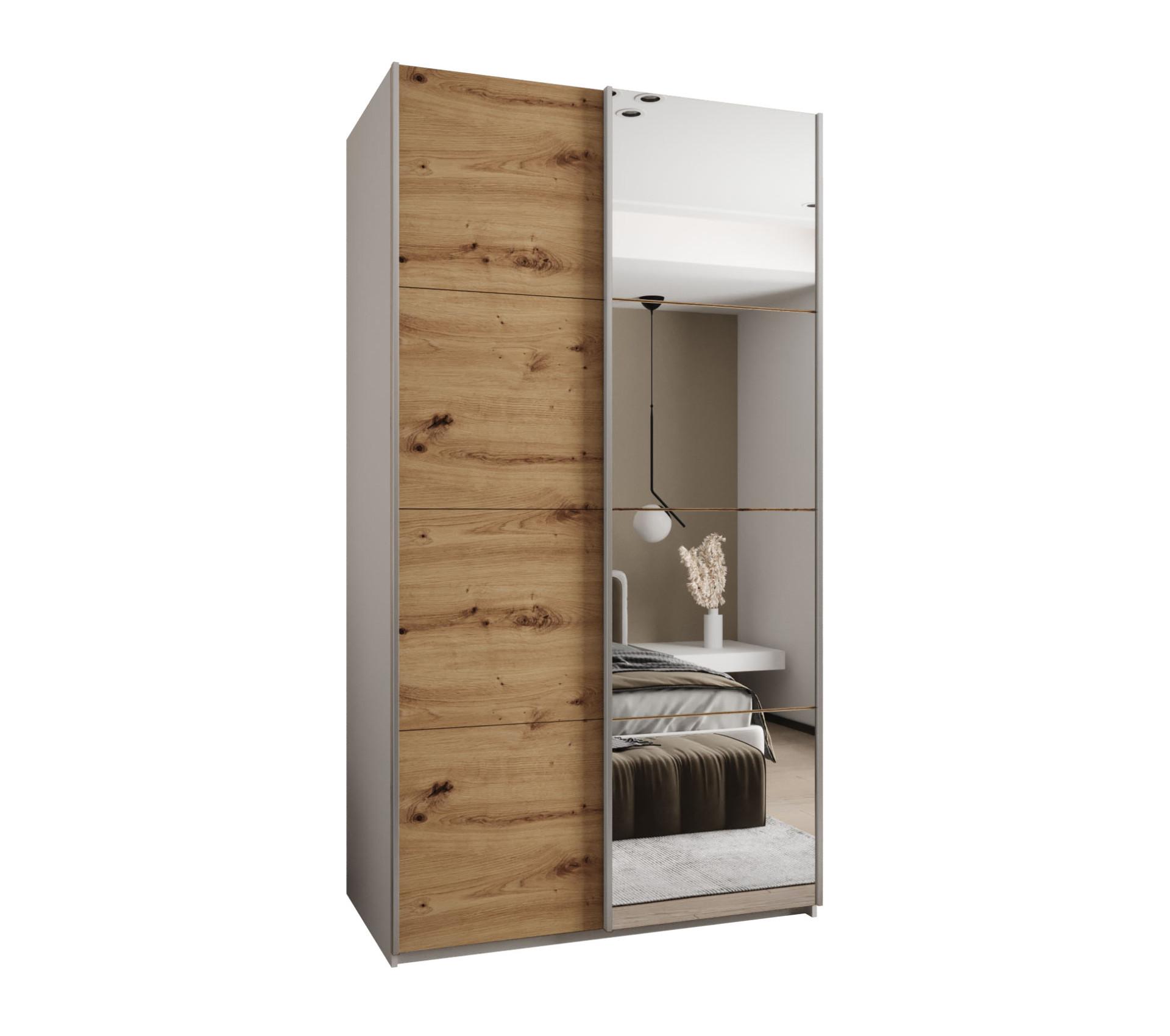 SCHWEBETÜRENSCHRANK 245,5/140/64 2-türig - Silberfarben/Eiche Artisan, Holz/Metall (140/245/64cm) - Abiks Möbel