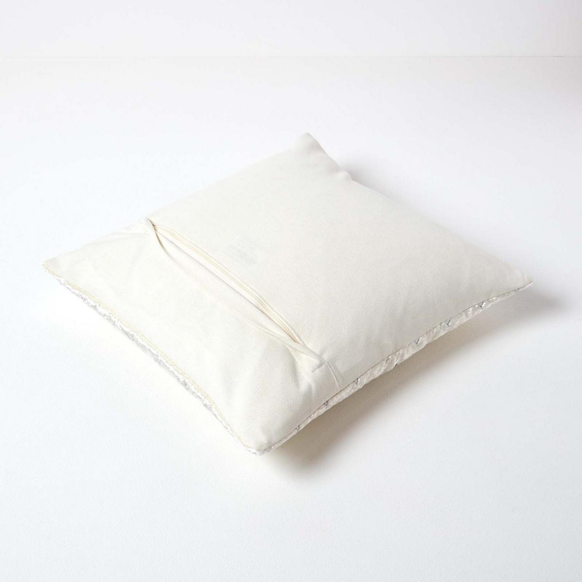 KISSENHÜLLE Pannesamt bestickt 40/40 cm - Creme, Textil (40/40cm) - Homescapes