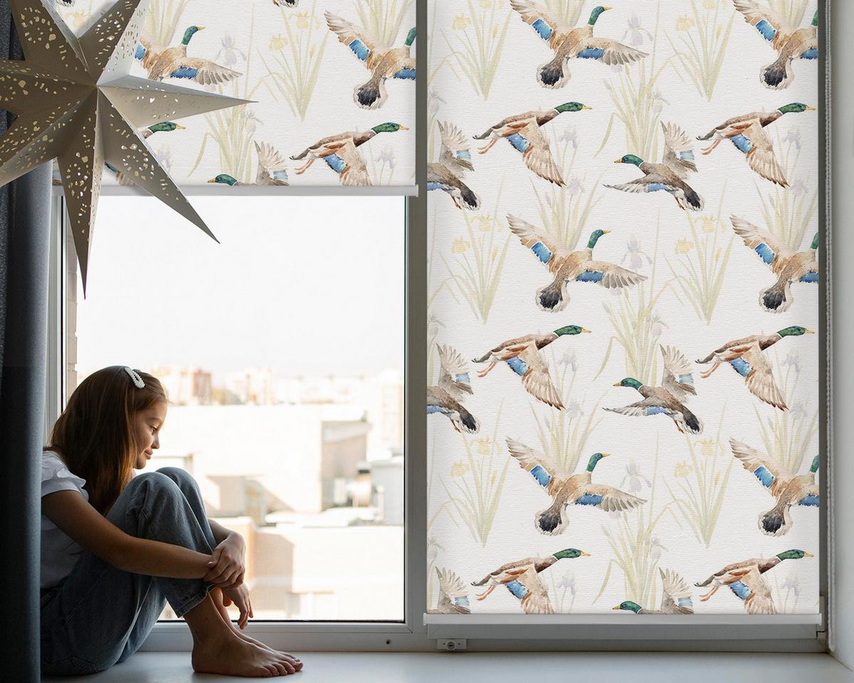 INNENROLLO - Fensterrollo - Rollo - 140x140 cm - Fliegende Enten - Braun, Kunststoff (140/140/0.5cm) - TULUP