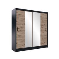SCHWEBETÜRENSCHRANK KAYLE 203/215/61 cm 2-türig mit Spiegel Schwarz - Eichefarben/Schwarz, Holzwerkstoff (203/215/61cm) - MASSENO