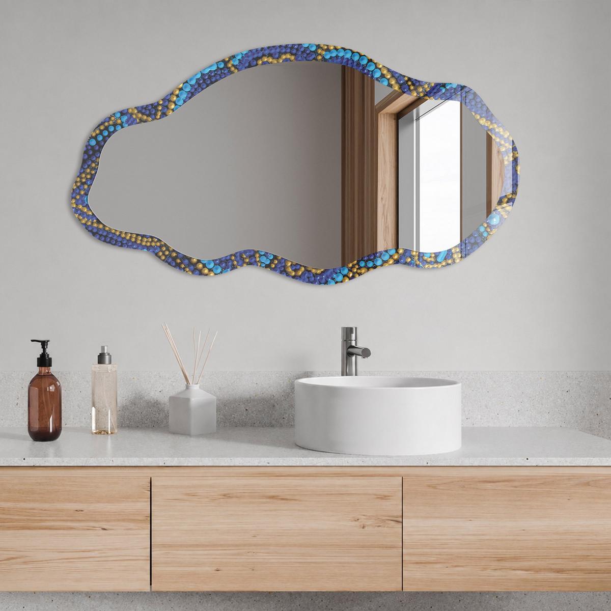SPIEGEL 90x45 cm asymmetrisch mit Druck - Blumenmandala - Transparent, Glas (45/90/0.4cm) - TULUP