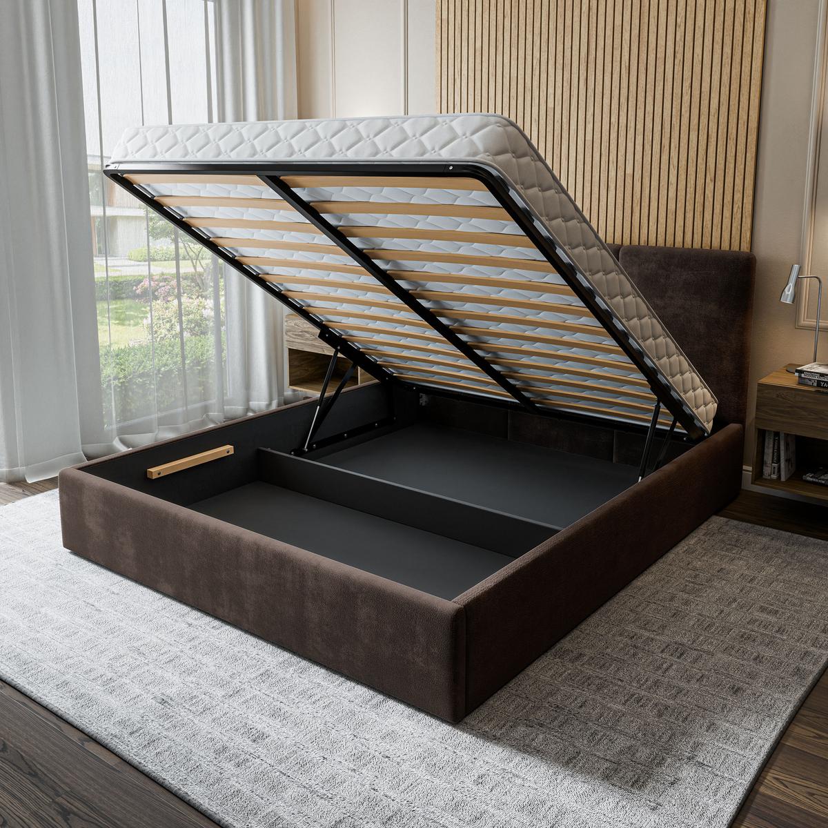 POLSTERBETT AZURI 160x200 cm mit Bettkästen - Braun - Braun, Holz (160/200cm) - MASSENO