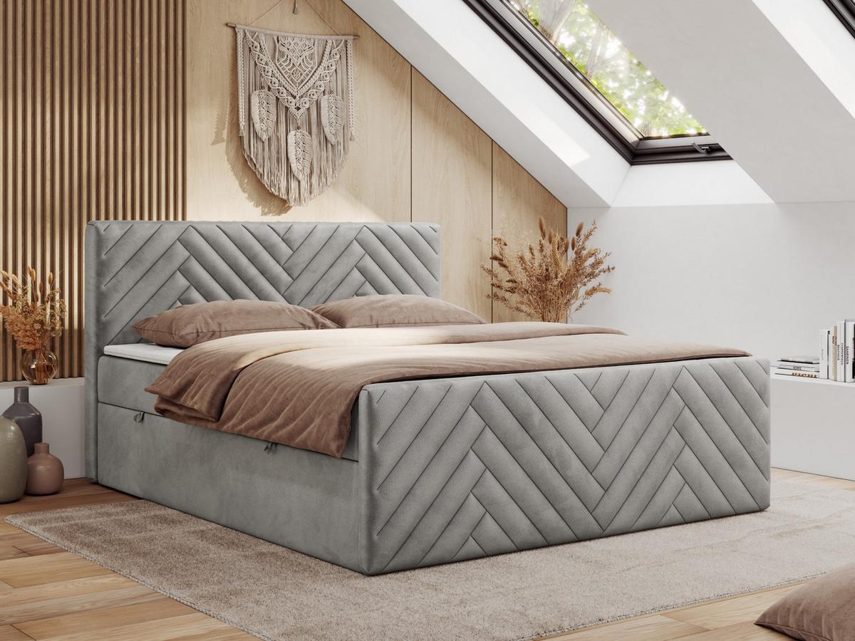 BOXBETT PARIS DUO 120/200 - Hellgrau Velvet - H3 - Hellgrau, Holz/Textil (120/200cm) - MKS