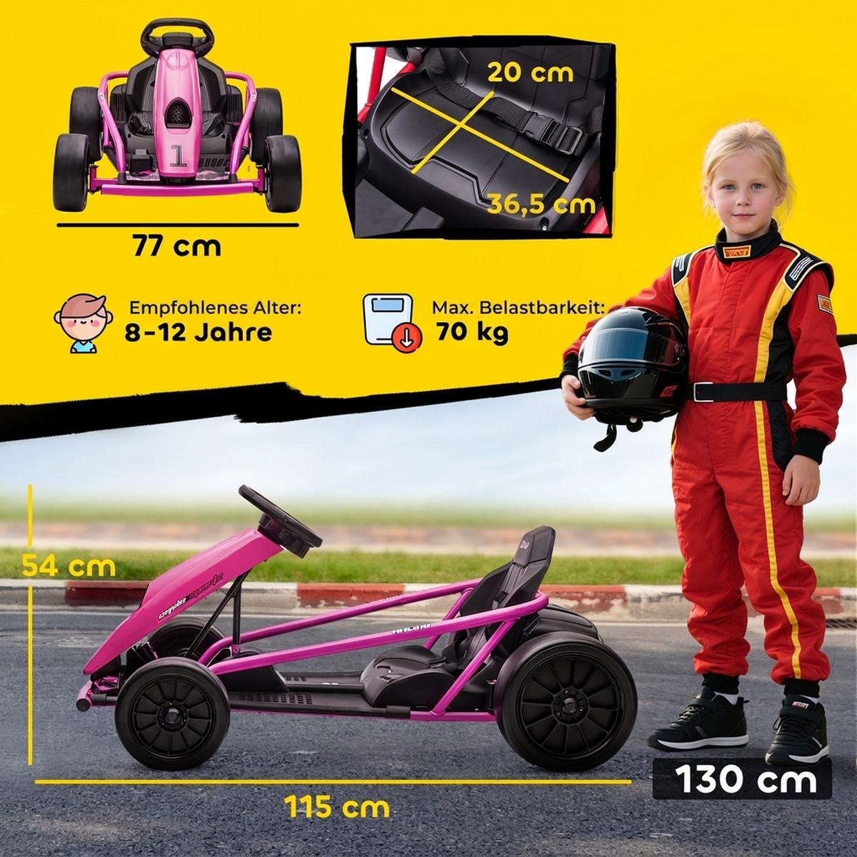 ELEKTRO-GO-KART Kunststoff Metall Rosa - Rosa, Kunststoff (115/77/54cm) - HOMCOM