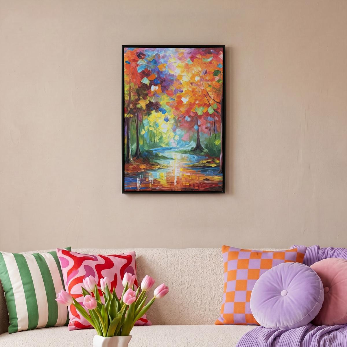 LEINWAND Bilder mit Rahmen - Landschaft - Wald - Farben - Natur - 40x60 - Multicolor, Textil (40/60cm) - MuchoWow