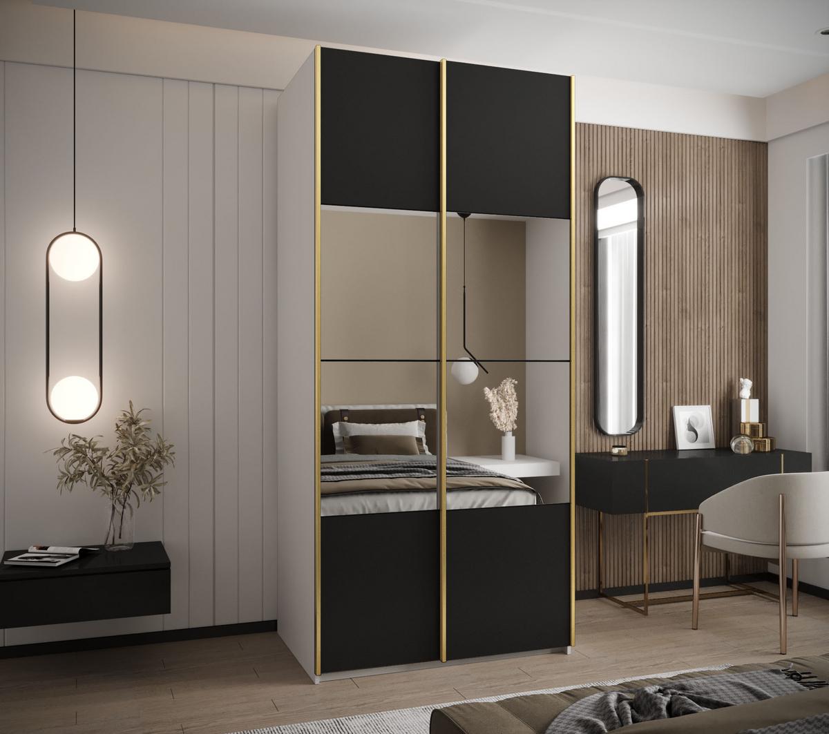 SCHWEBETÜRENSCHRANK 245,5/100/64 2-türig - Goldfarben/Schwarz, Holz/Metall (100/245/64cm) - Abiks Möbel