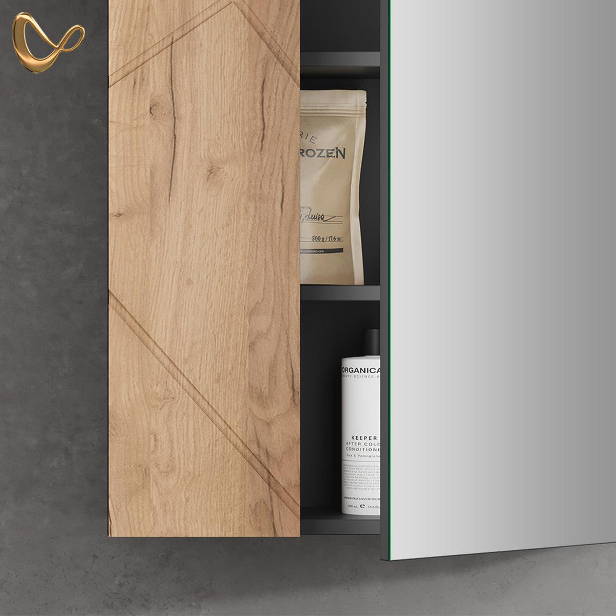 SPIEGELSCHRANK Ronco Anthrazit/Goldkraft Eiche 60 x 75 cm - Honigeiche/Anthrazit, Holzwerkstoff (60/75/17.2cm) - Livinity®