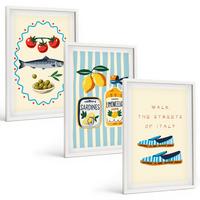 BILDER SET 3er Set - 40x60 cm Weißer Rahmen - Italienische Aromen und Lifestyle-Bilder - Weiß, Kunststoff (40/60cm) - TULUP