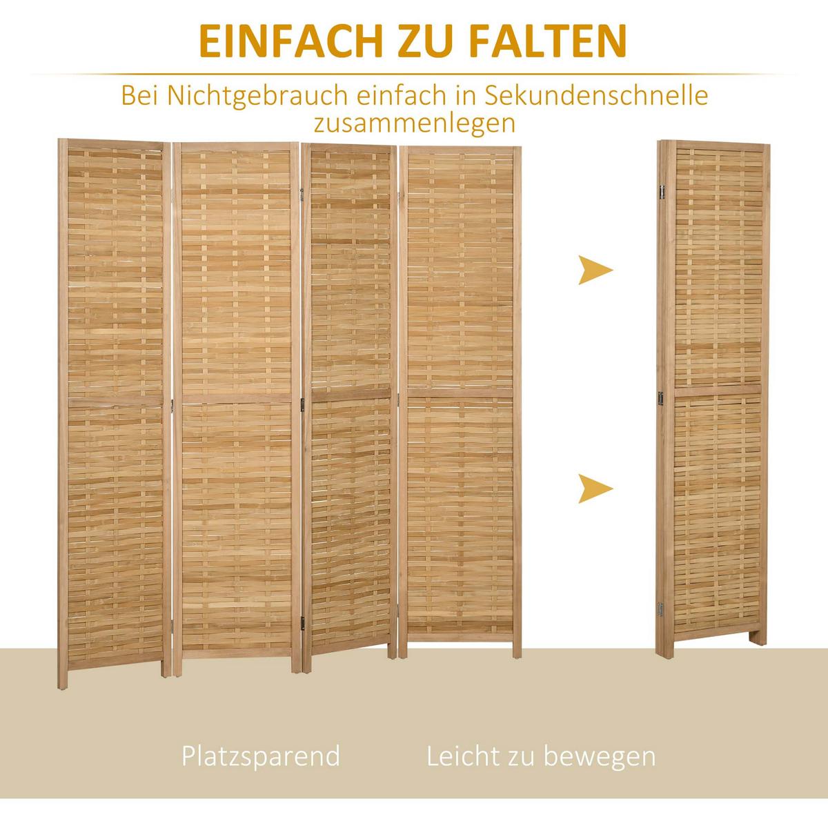 PARAVENT 4-teilig, 160 x 170 cm, Natur - Naturfarben, Naturmaterialien (1.8/170/160cm) - HOMCOM