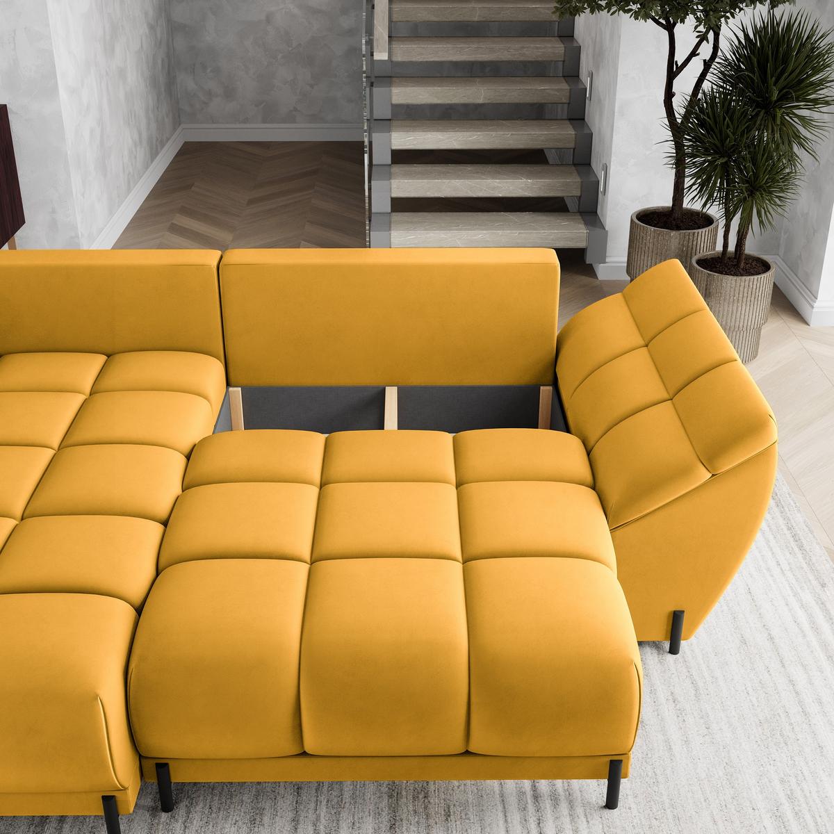 ECKSOFA VESTANO L-S Gelb Velours-Stoff mit Schlaffunktion - Gelb, Holz (287/182cm) - MASSENO