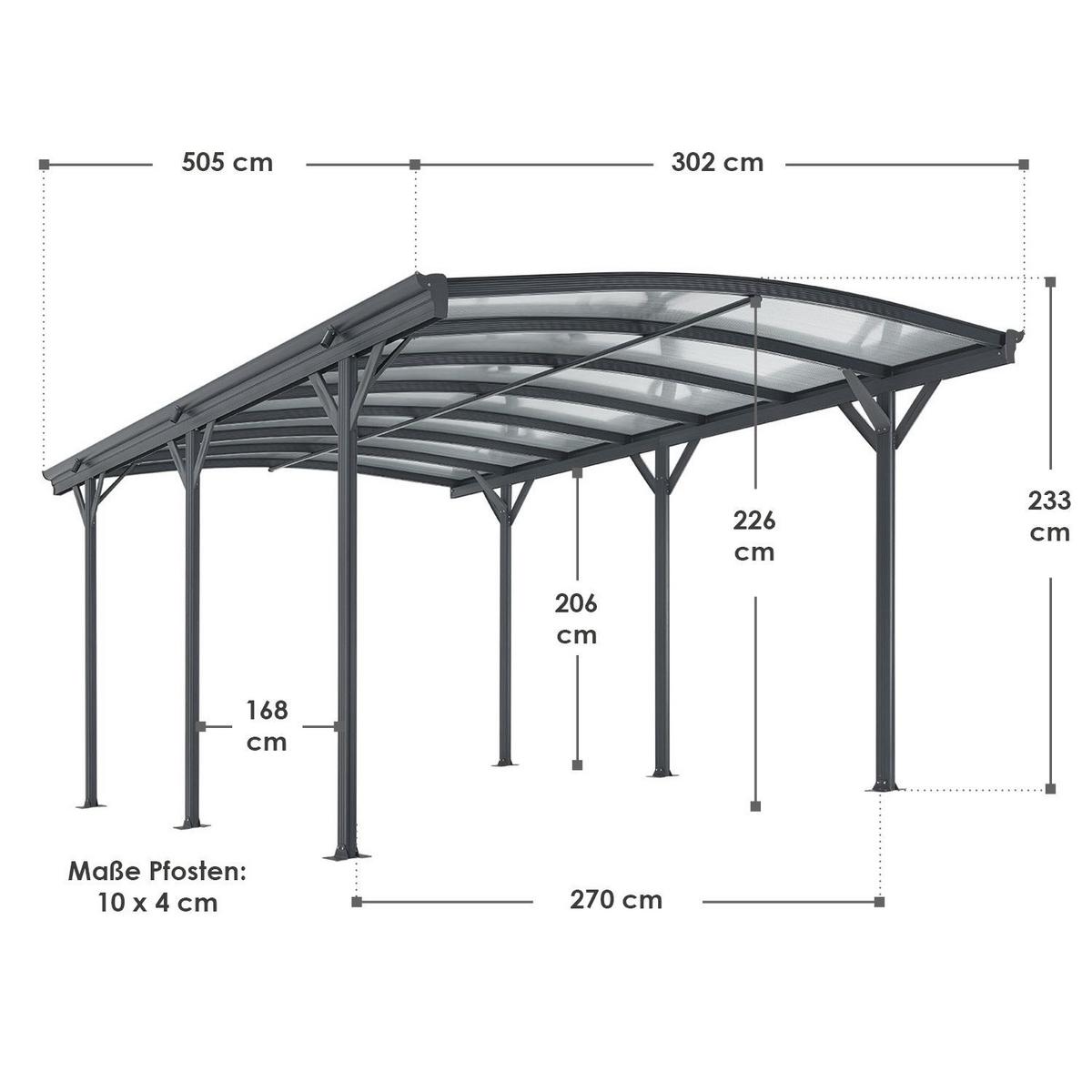 CARPORT mit Bogendach 5x3 m dunkelgrau - Dunkelgrau, Metall (302/233/505cm) - Juskys